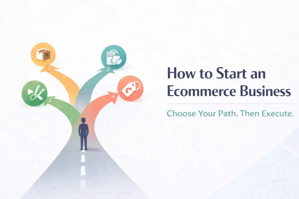 How to start an ecommerce business guide covering business models platforms and getting your first online sale