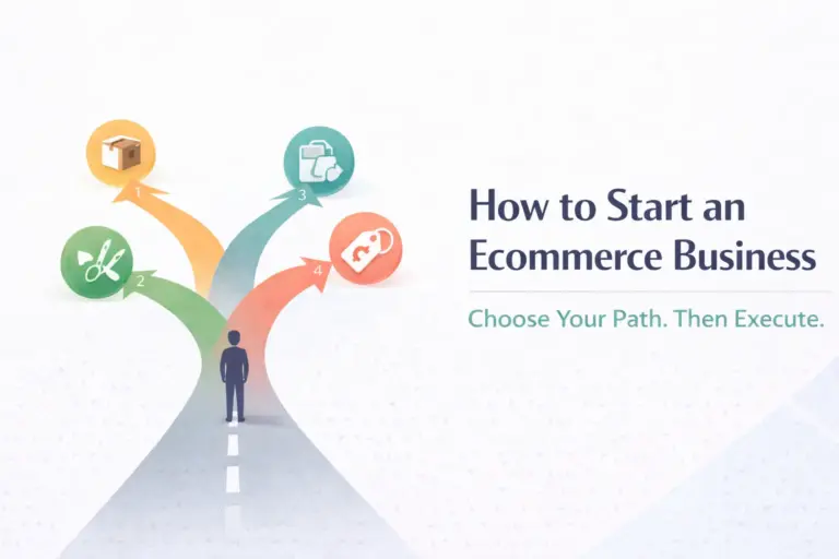 How to start an ecommerce business guide covering business models platforms and getting your first online sale