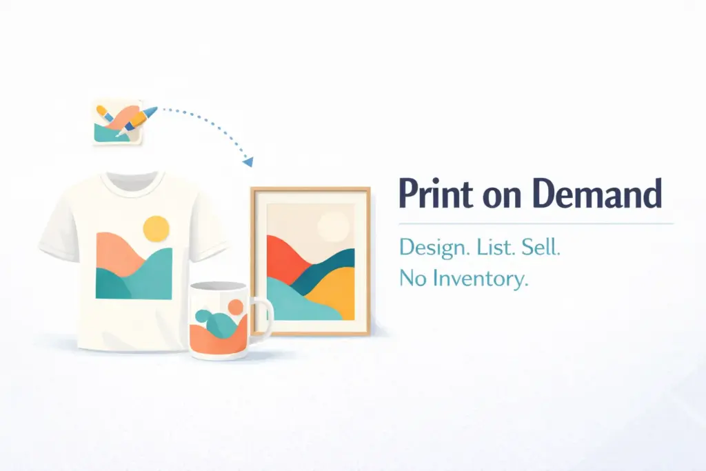 Print on demand guide covering how the POD business model works and how to start selling custom products