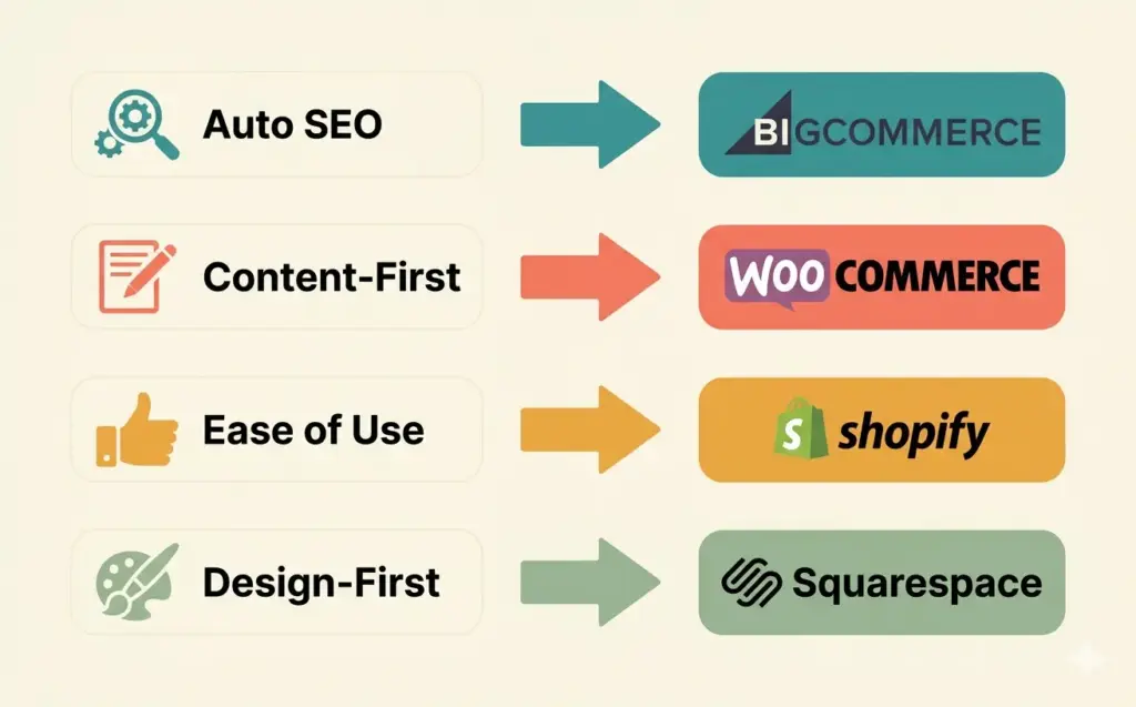 Decision guide for choosing an SEO ecommerce platform based on business priority