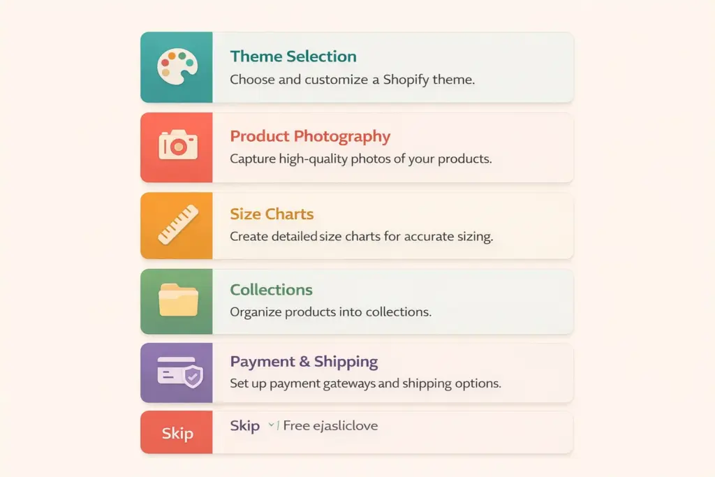 Five essential setup elements for a Shopify clothing store from theme to size charts