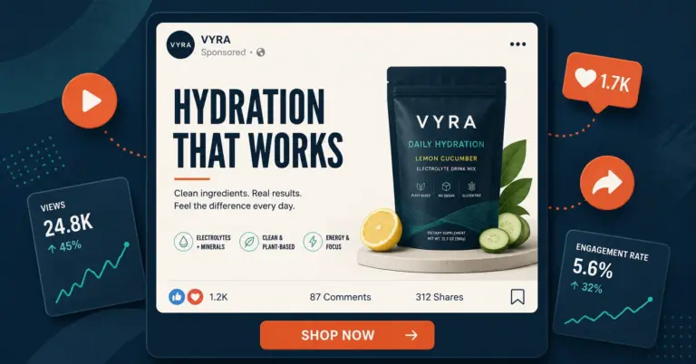 Ecommerce ad creative structure illustration showing hook, product, and CTA elements