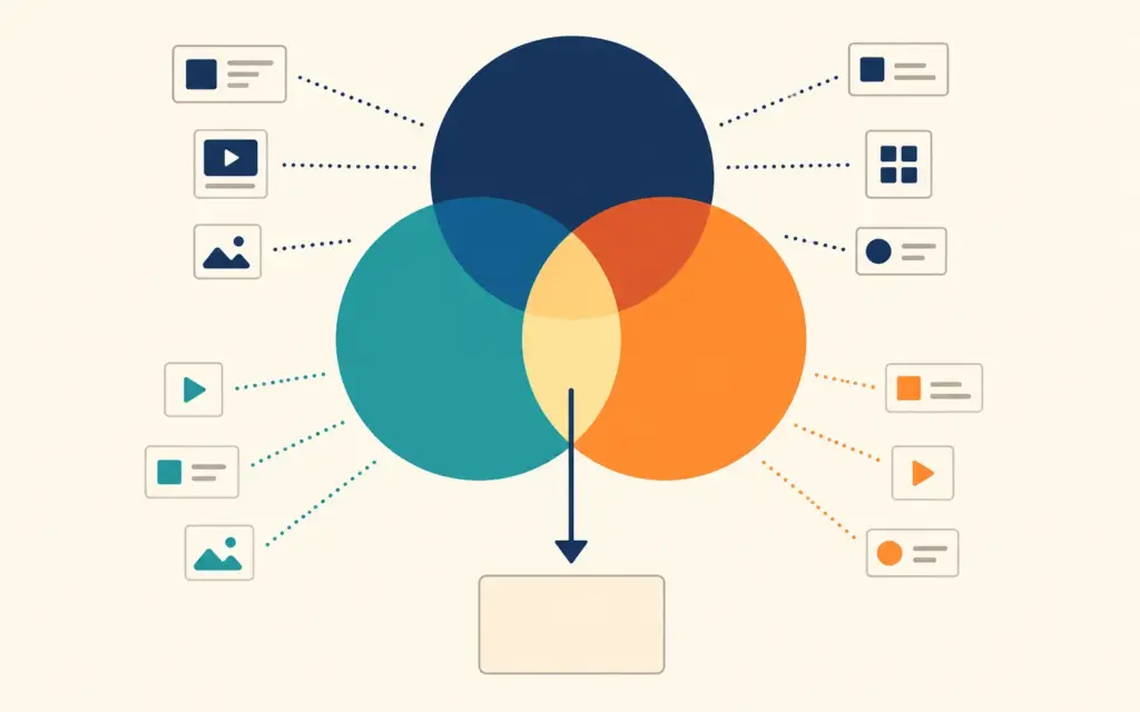 Three overlapping circles representing ad platforms with a unified view arrow pointing downward
