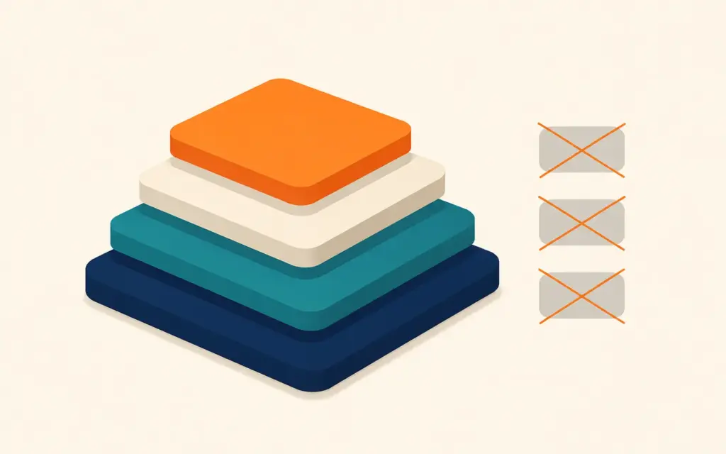 Four-layer tool stack with three crossed-out redundant tools beside it