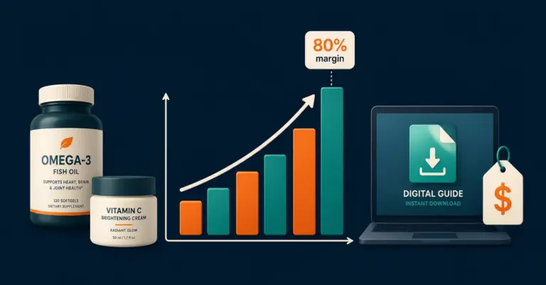 High profit margin products comparison chart showing digital goods, beauty, supplements, and dropshipping margin benchmarks