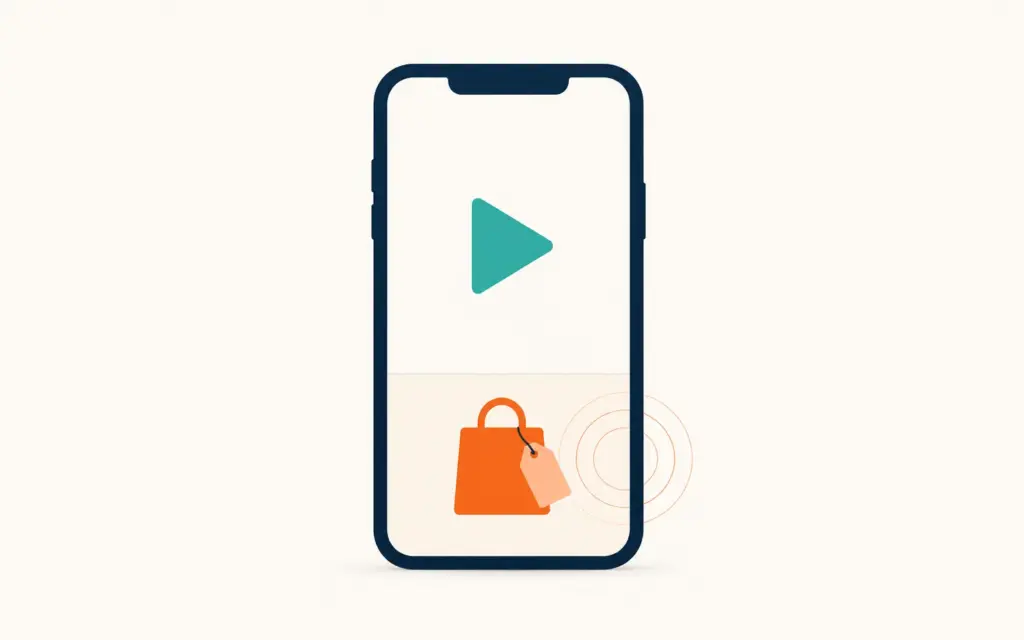 Abstract phone showing video playback zone above a shopping zone with activity indicator 