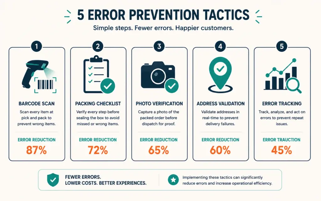 Five fulfillment error prevention tactics with error reduction percentages
