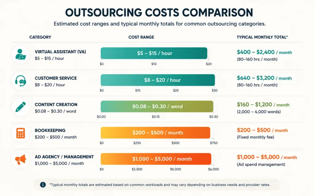 Ecommerce outsourcing cost benchmarks across five task categories