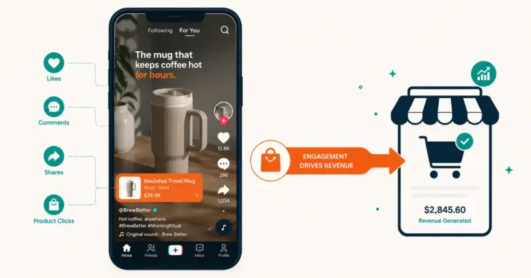 TikTok ecommerce marketing flow from product video to shopping tag to purchase