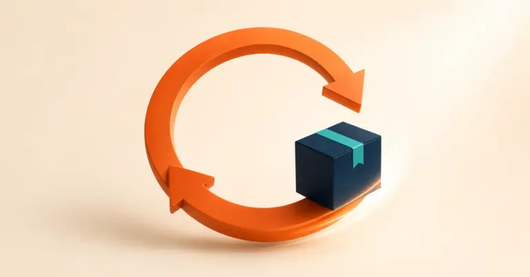Subscription commerce concept with delivery box traveling an endless recurring loop